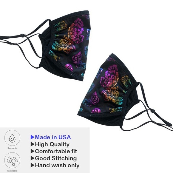 2-Layer Black Holographic Butterfly USA Face Mask - Picture 6 of 9